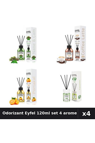 Eyfel Set 4 Odorizant Camera Betisoare 120ml - Pin, Mentă, Cafea, Portocală, ...