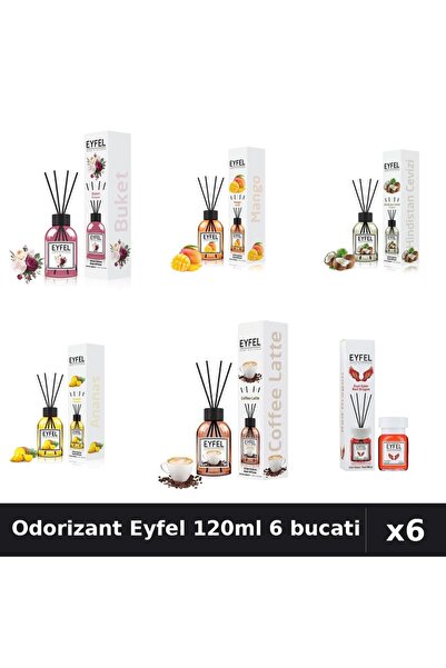 Eyfel Set 6 Odorizante Camera Betisoare - 6 Arome Asortate, 120ml Parfum
