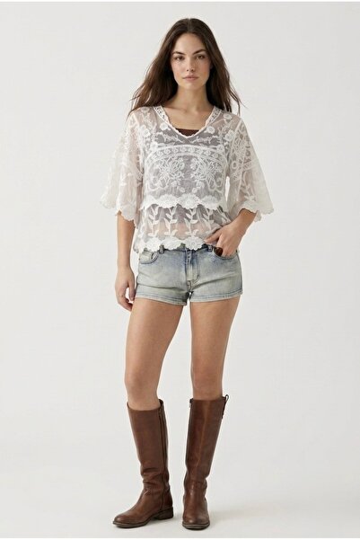 Neden Tekstil Bohemian Cotton Textured Layered Transparent Blouse