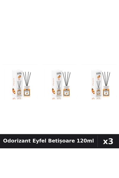 Eyfel Set 3 Odorizant Cameră Betișoare 120ml - Piersică, Parfum Intens