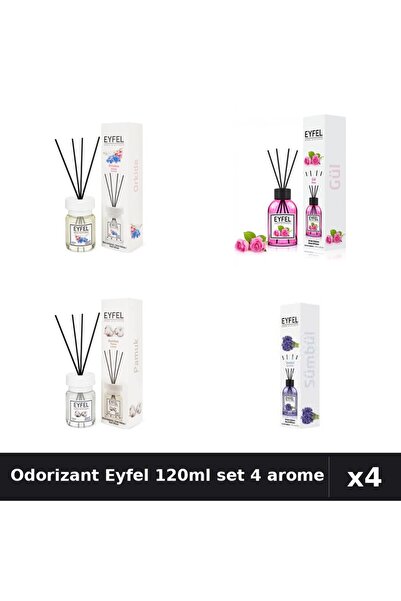 Eyfel Set 4 Odorizant Camera Betisoare 120ml - Orhidee, Trandafir, Bumbac, Za...