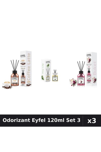 Eyfel Set 3 Odorizant Camera Betisoare 120ml - Cafea, Lacramioare, Bouquet