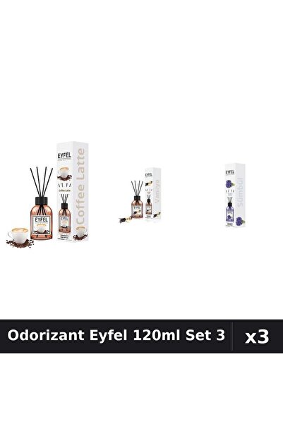 Eyfel Set 3 Odorizant Camera Betisoare 120ml - Cafea, Vanilie, Zambile