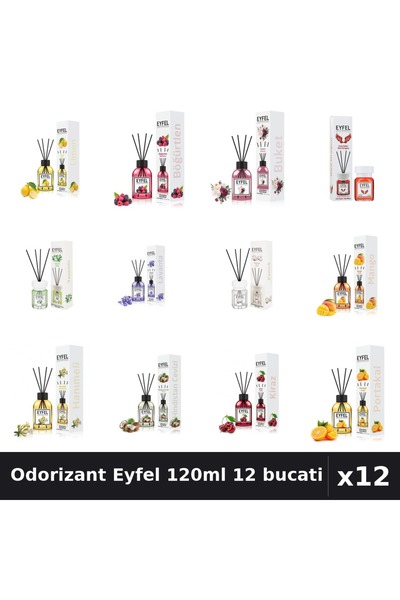 Eyfel Set 12 Odorizante Camera cu Betisoare 120ml - 12 Arome Asortate Parfum