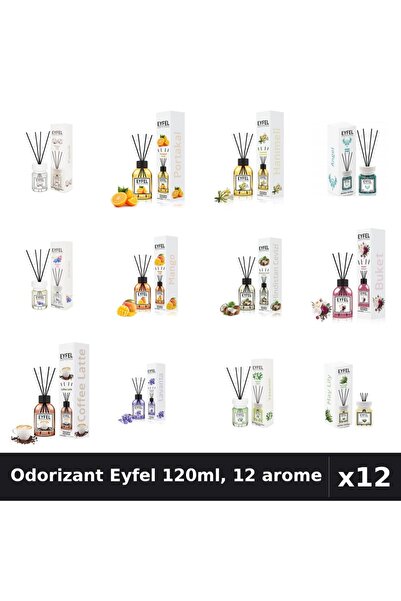 Eyfel Set 12 Odorizant Cameră Betișoare 120ml - 12 Arome Asortate, Parfum Intens