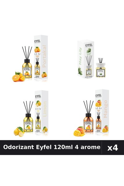 Eyfel Set 4 Odorizant Camera Betisoare 120ml - Portocala, Lacramioare, Lamaie...