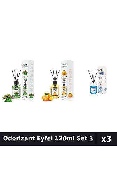 Eyfel Set 3 Odorizant Cameră Betisoare 120ml - Pin Mentă, Portocală, Cool Water