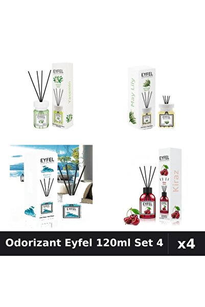 Eyfel Set 4 Odorizant Camera Betisoare 120ml - Iasomie, Lacramioare, Ocean, C...
