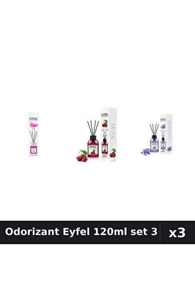 Eyfel Set 3 Odorizant Camera Betisoare 120ml - Bubble Gum, Cireșe, Lavandă