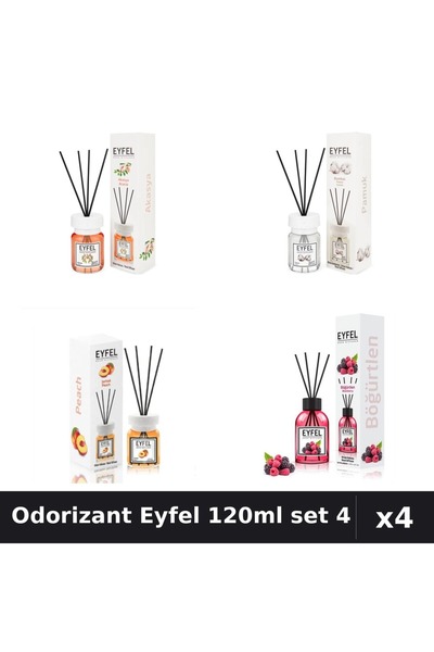 Eyfel Set 4 Odorizant Camera Betisoare 120ml - Acacia, Bumbac, Piersică, Fruc...