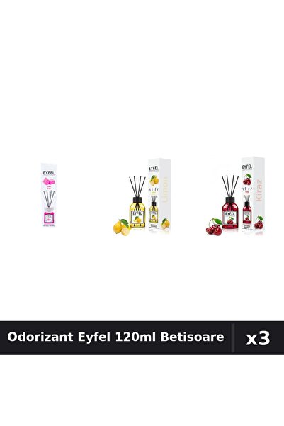 Eyfel Set 3 Odorizant Camera Betisoare 120ml - Bubble Gum, Lămâie, Cireșe