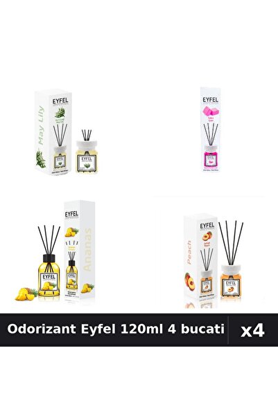 Eyfel Set 4 Odorizant Camera Betisoare 120ml - Lacramioare, Bubble Gum, Anana...