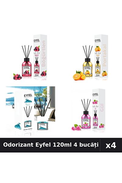 Eyfel Set 4 Odorizant Camera Betisoare 120ml - Fructe Pădure, Portocală, Ocea...