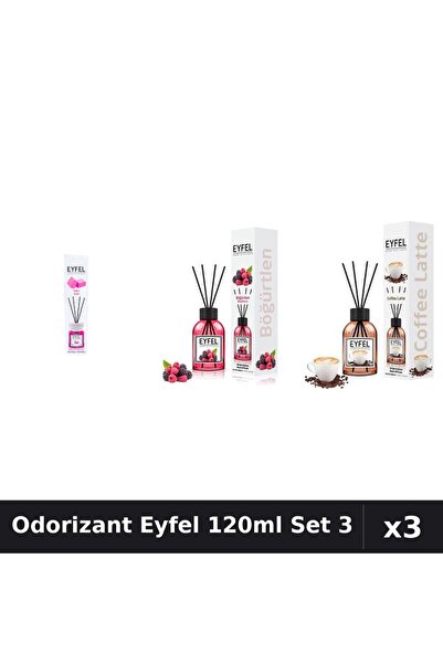 Eyfel Set 3 Odorizant Camera Betisoare 120ml - Bubble Gum, Cafea, Fructe Padure