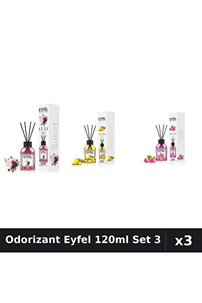 Eyfel Set 3 Odorizant Camera Betisoare 120ml - Bouquet, Ananas, Trandafir