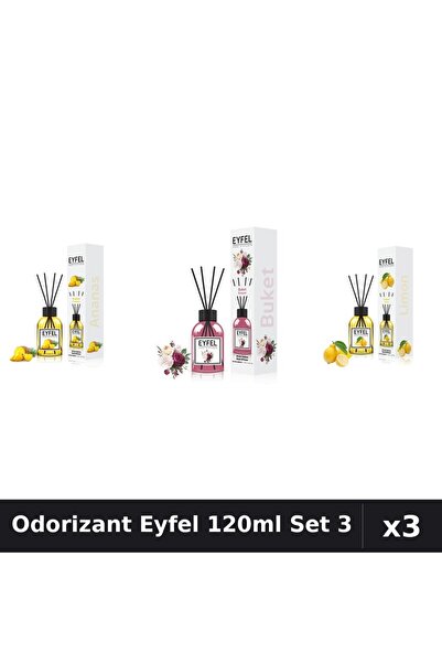 Eyfel Set 3 Odorizant Camera Betisoare 120ml - Ananas, Bouquet, Lămâie