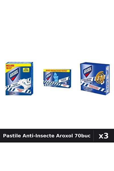 Aroxol Set 3 Pastile Anti-Insecte 10+60 Buc - Protectie Gandaci, Tantari, Muste