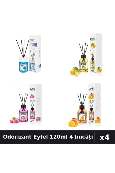 Eyfel Set 4 Odorizant Camera Betisoare 120ml - Cool Water, Lămâie, Trandafir,...