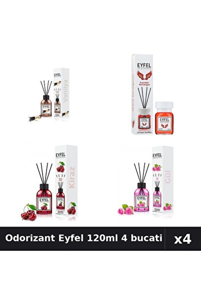 Eyfel Set 4 Odorizant Camera Betisoare 120ml - Vanilie, Red Dragon, Cirese, T...