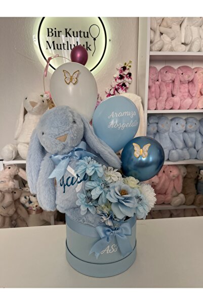 birmutluluk Çiçekli peluş kutusu -yenidoğanhediye