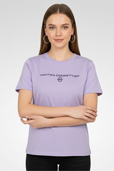 Nautica Women Crew Neck Short Sleeve Brand Logo T-Shirt, Purple