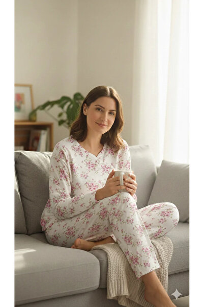 Miss Lale Pijama Women's winter pajamas plus sizes - white with Printed