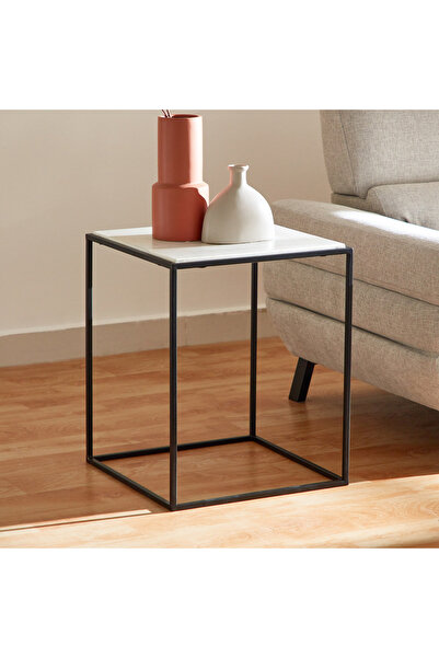Home Box Cavon Eilin Genuine Marble Top End Table- Black