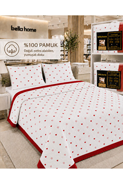 Bella Home Çift Kişilik Pamuk Pike Seti | 200x230 cm | Modern Çerçeve Desenli...