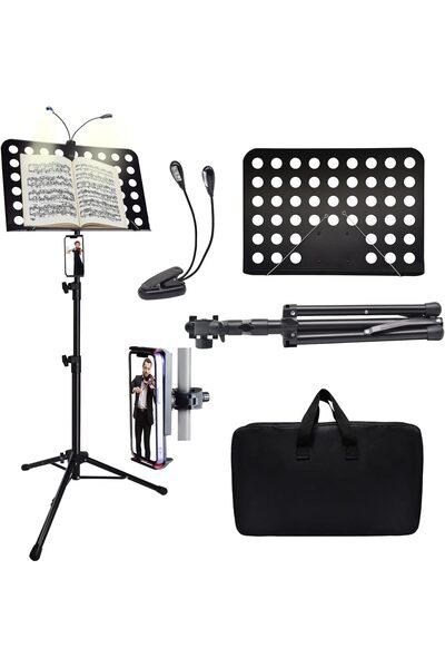 Arabest Music Stand,Portable Sheet Music Stand with Light,Phone Holder,High S...