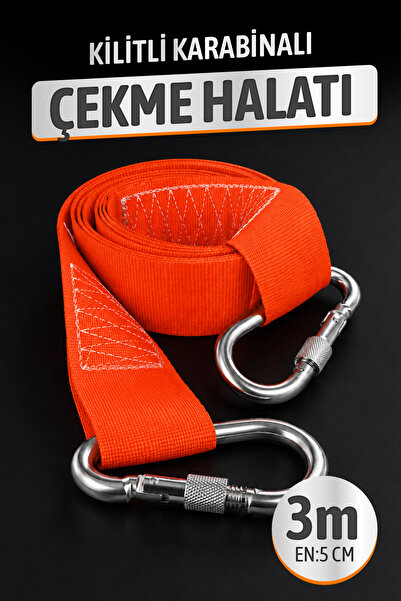 Badem10 (1 Adet) Turuncu 3 Metre Çift Kilitli Karabinalı Dayanıklı Çekme Hala...