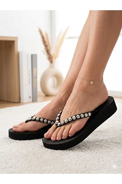 STEPDIAMOND ASIA Gümüş Metal Şık Kadın Flip Flop Parmak Arası Plaj Terlik Yaz...