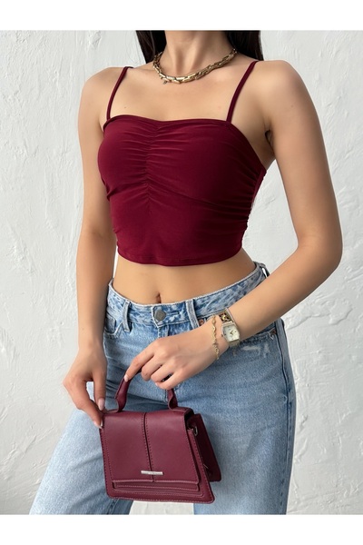 QUTTA Women's Burgundy Strappy Sandy Crop Blouse