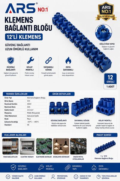 Nms NO :1 Sıra Klemens 12'li Sıra Yüksek Kalite 12 X 0,5-4MM ELEKTRİK HIRDAVAT