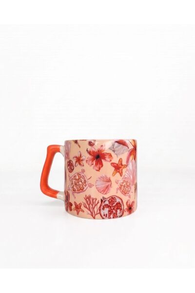 Junno Gift Pink Tide Deniz Canlıları Desenli Lüx Kahve Fincanı