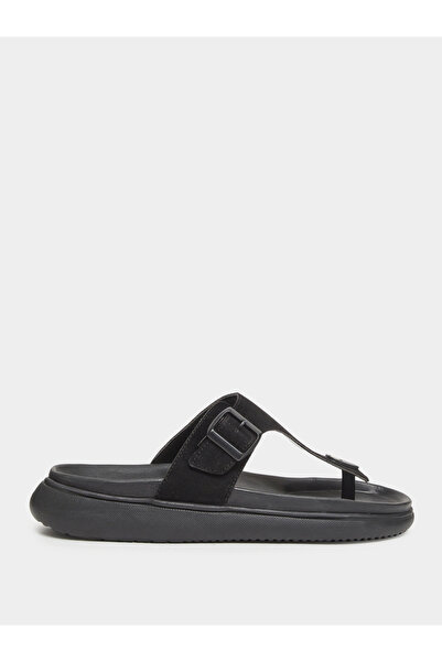 Styli Black Buckle-Up Comfort Thong Sandals