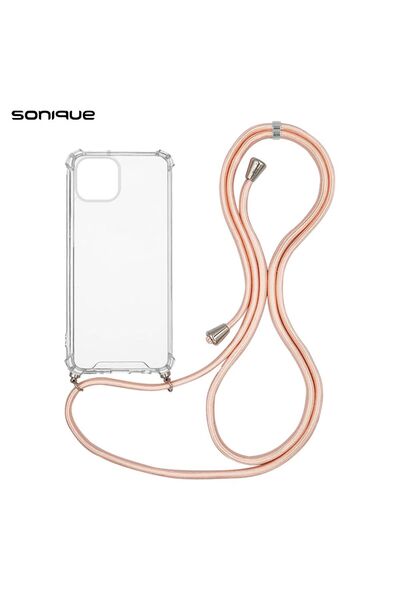 Sonique Θήκη Σιλικόνης με Κορδόνι Armor Clear Apple iPhone 15 Plus Ροζ Σατινέ