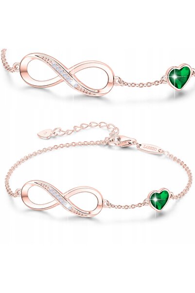 Larezo Brățară Infinity Heart PLACATĂ CU AUR 750 Zirconiu Cubic Verde ARGINT 925