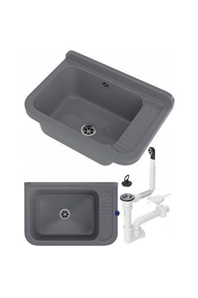 Granitan Robusta Polo Polypropylene Utility Sink, 508x338 mm, gray, siphon in...