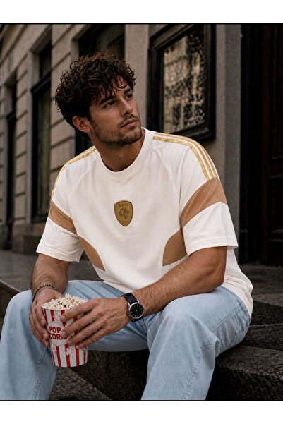 KUN SPORTSWEAR ρετρό νοσταλγικό μπλουζάκι με χρωματικά μπλοκ, oversized, unisex