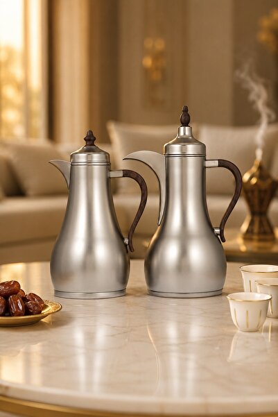 Generic Tramis Silver Frosted Set with Walnut Wood Handles Capacity (1L+1L).