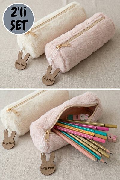 Tiny Feet Peluş Kalemlik 2 Adet Krem-Pudra