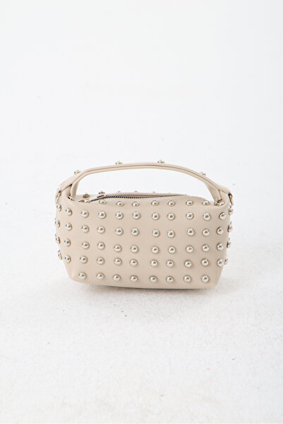PurpleART Women's Mini Beige Studded Chain Strap First Class Vegan Leather Cr...
