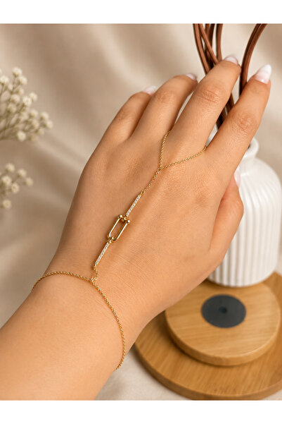 ANKA JEWELLRY سوار من الفولاذ بلون ذهبي مع حجر الزركون وحلقة هندسية مفصلة كإك...