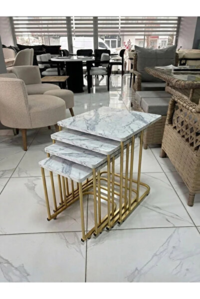 Zigon 4'LÜ TEKERLEKLİ (ESKİTME GOLD-CARRARA) SEHPA