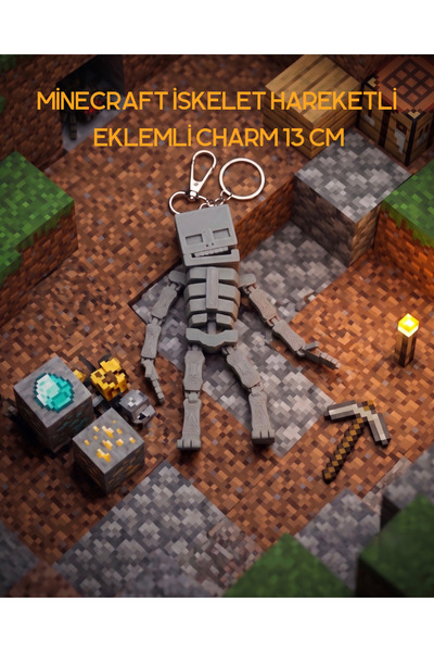 3DcraftTr 3D CraftTr Minecraft İskelet Figürlü Eklemli Charm - Anahtarlık - H...
