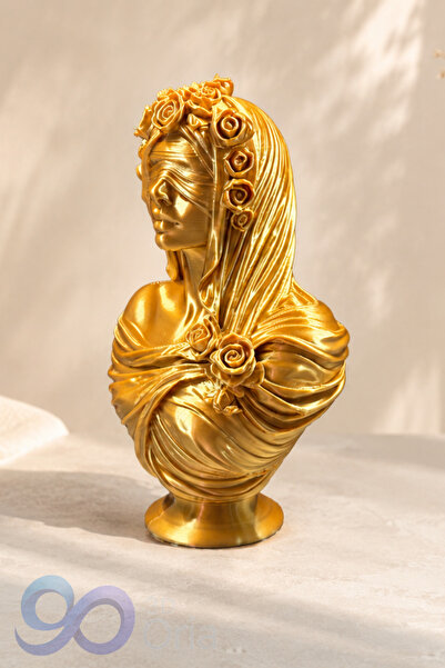 3DOria 15 cm Gold Dekoratif Kadın Büstü Heykel – Çiçek Taçlı Modern Biblo | S...