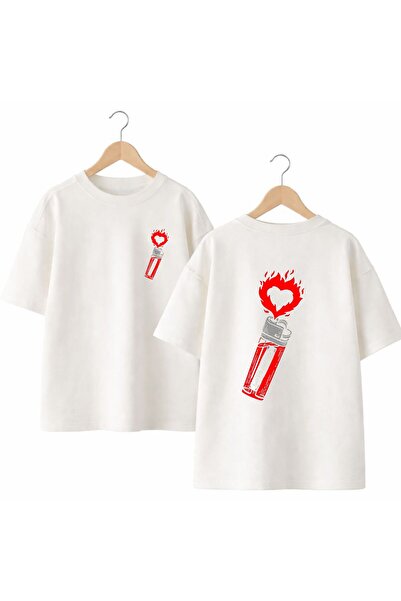 playwear تي شيرت برقبة دائرية واسع ومريح مطبوع عليه Heart Lighter على الظهر و...