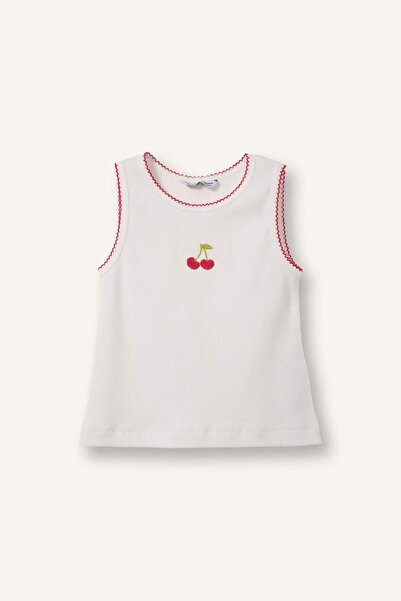 DeFacto Tricou cu decolteu rotund, cu imprimeu cireșe, ecru, pentru fetițe H9...