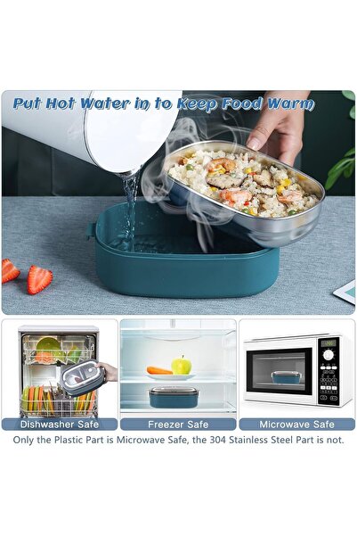 HI-FINE (ag32ad4)Lunch Box, 2 Tier Stainless Steel Bento Lunch Box with 3 Compartments and Cutlery (Spoon & Fork) for Kids and Adults, Leakproof | BFA Free | Allow Dishwasher 1400ml (Blue)