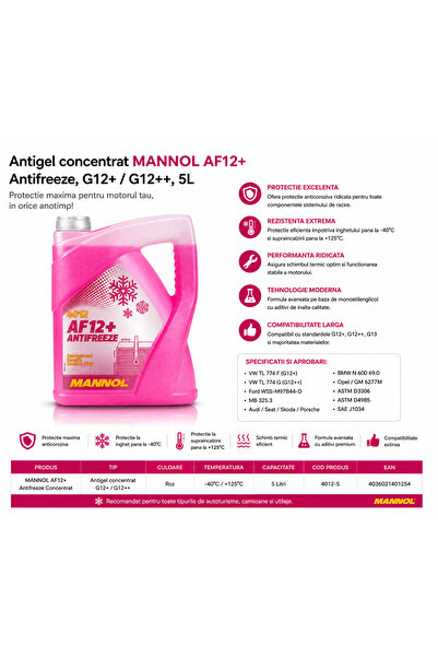 MANNOL Antigel concentrat G12 rosu, Gata de utilizare, 5 l
